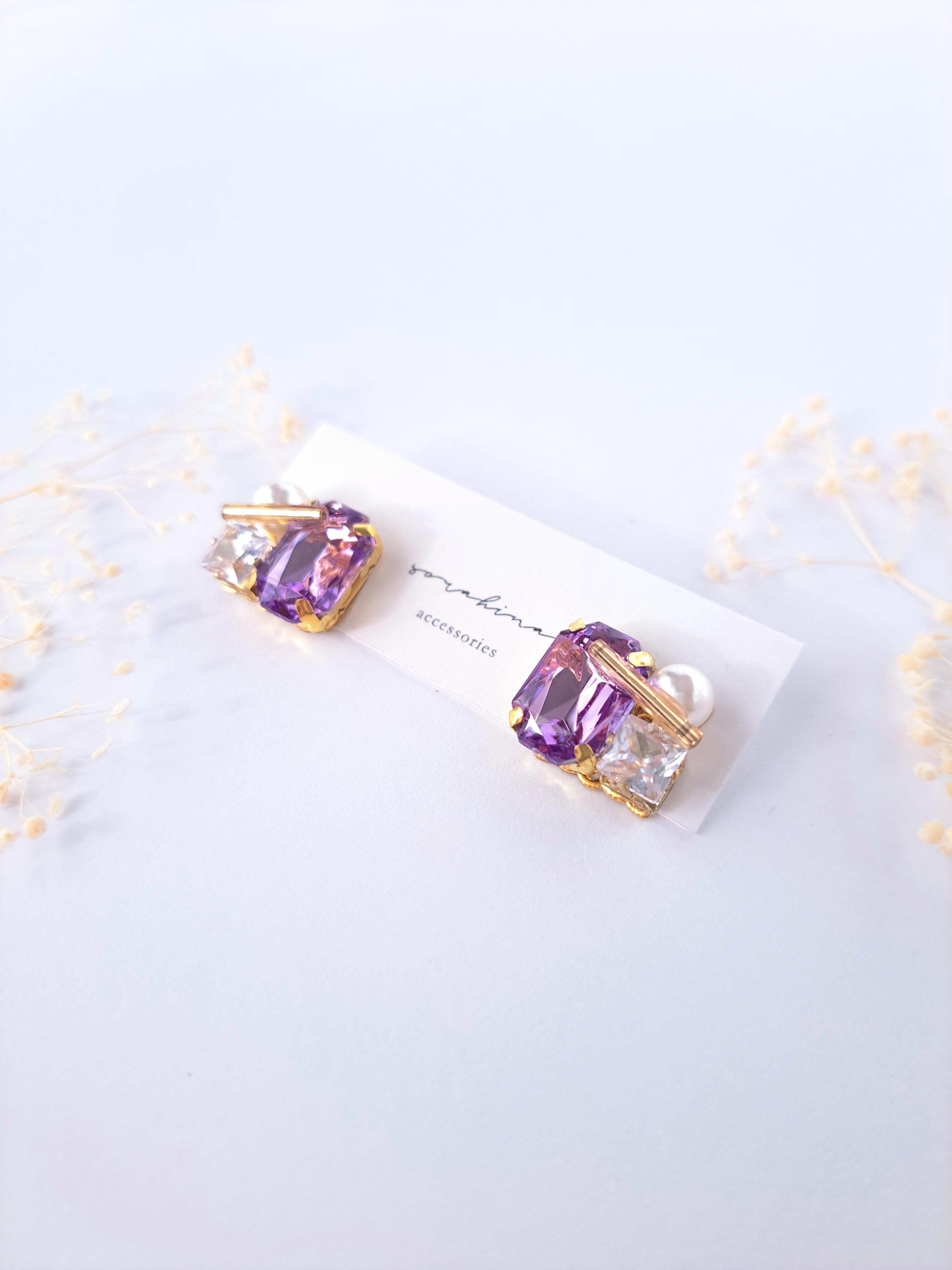 ★b　『 凛  - rin - 』　春　夏　パール　ジルコニア　結婚式　花嫁　フォーマル　大ぶり大人ピアス／イヤ1枚目の画像